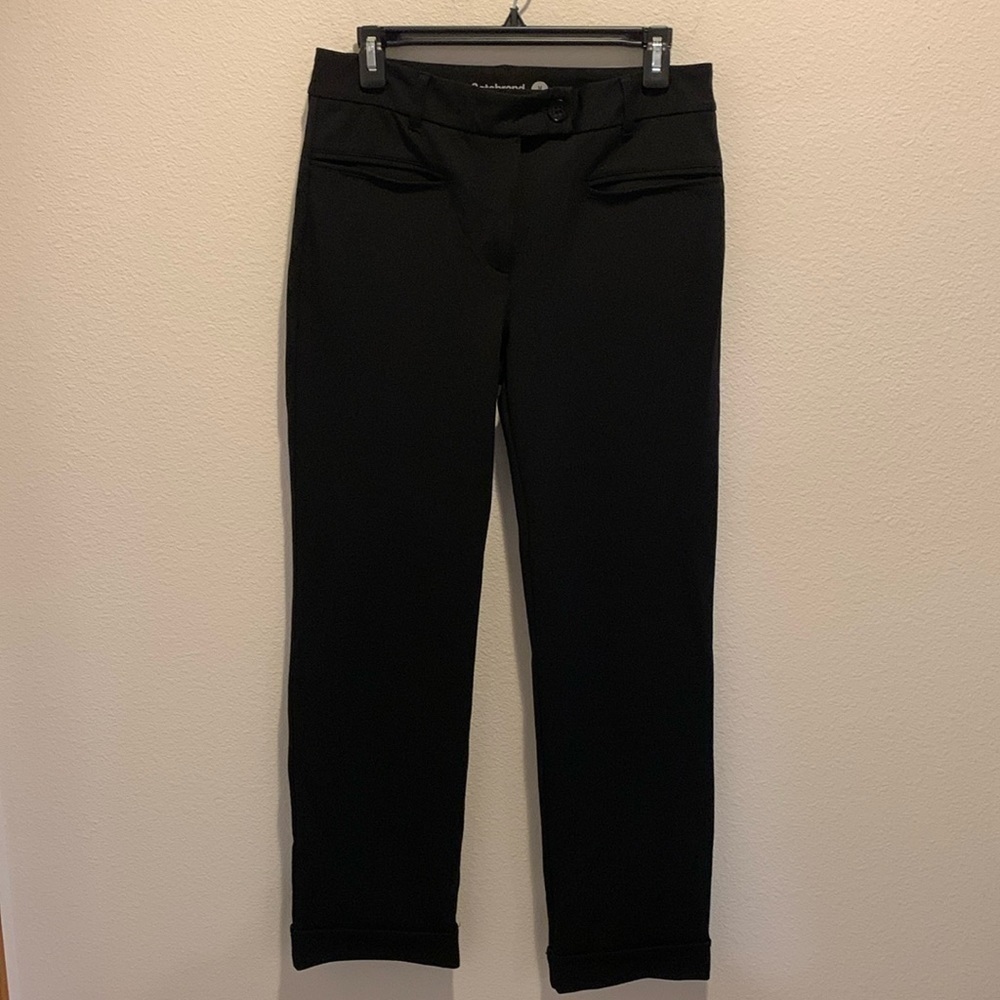 Betabrand Womens Size Medium Long Black Cuff pants. Front button&zip. 4 pockets 